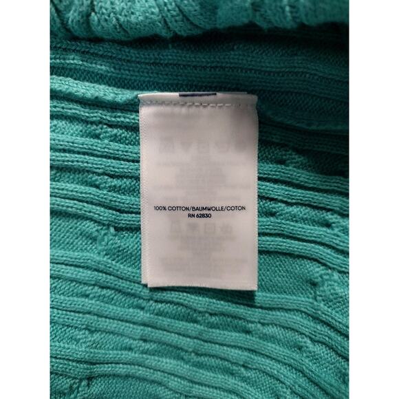 Lands End Women's 1XL Teal Cable Knit Cotton Sweater Drifter Rolled Neckline - Picture 10 of 11